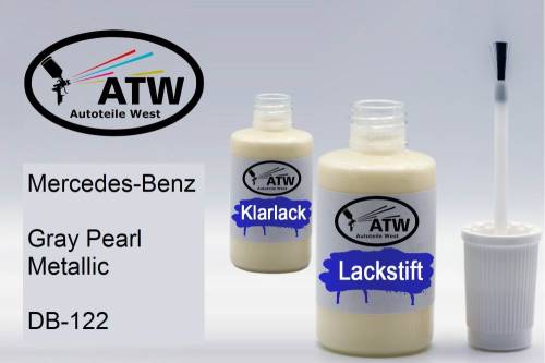 Mercedes-Benz, Gray Pearl Metallic, DB-122: 20ml Lackstift + 20ml Klarlack - Set, von ATW Autoteile West.